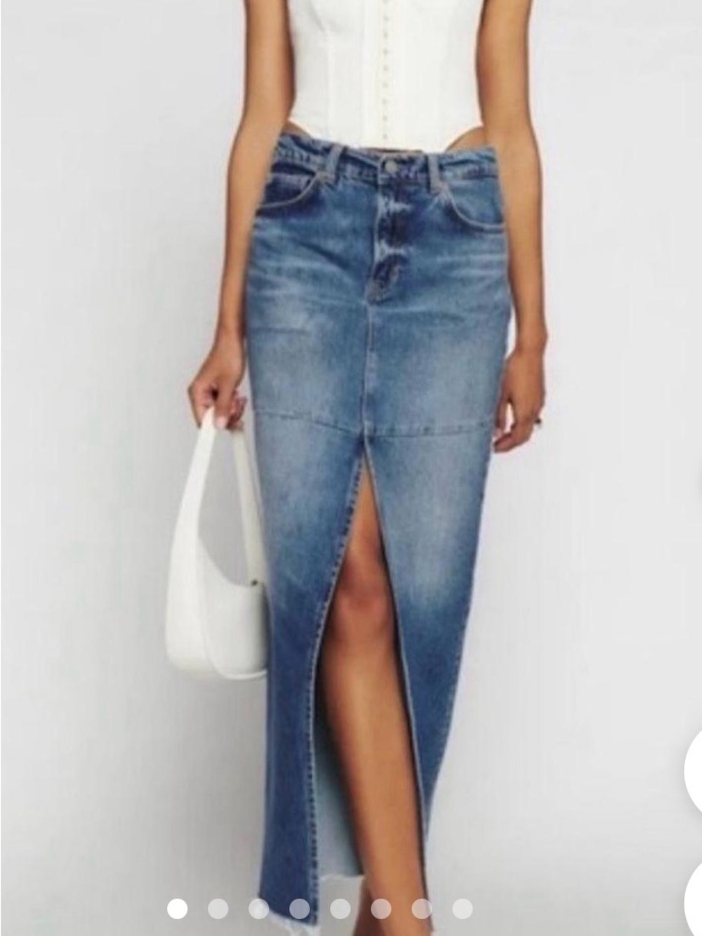 Reformation Tazz Blue Denim Maxi Skirt with Front Slit